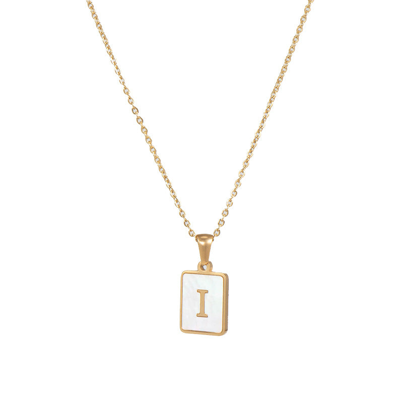 Vintage Style Letter Square Stainless Steel Plating Inlay Shell 18k Gold Plated Pendant Necklace