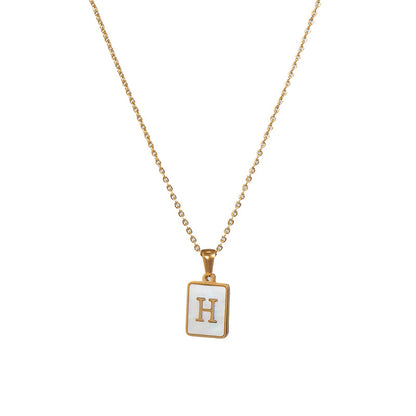 Vintage Style Letter Square Stainless Steel Plating Inlay Shell 18k Gold Plated Pendant Necklace