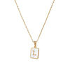 Vintage Style Letter Square Stainless Steel Plating Inlay Shell 18k Gold Plated Pendant Necklace