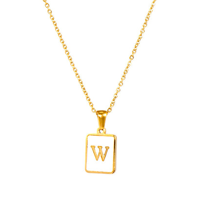 Vintage Style Letter Square Stainless Steel Plating Inlay Shell 18k Gold Plated Pendant Necklace