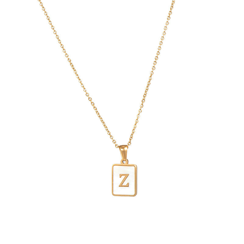 Vintage Style Letter Square Stainless Steel Plating Inlay Shell 18k Gold Plated Pendant Necklace