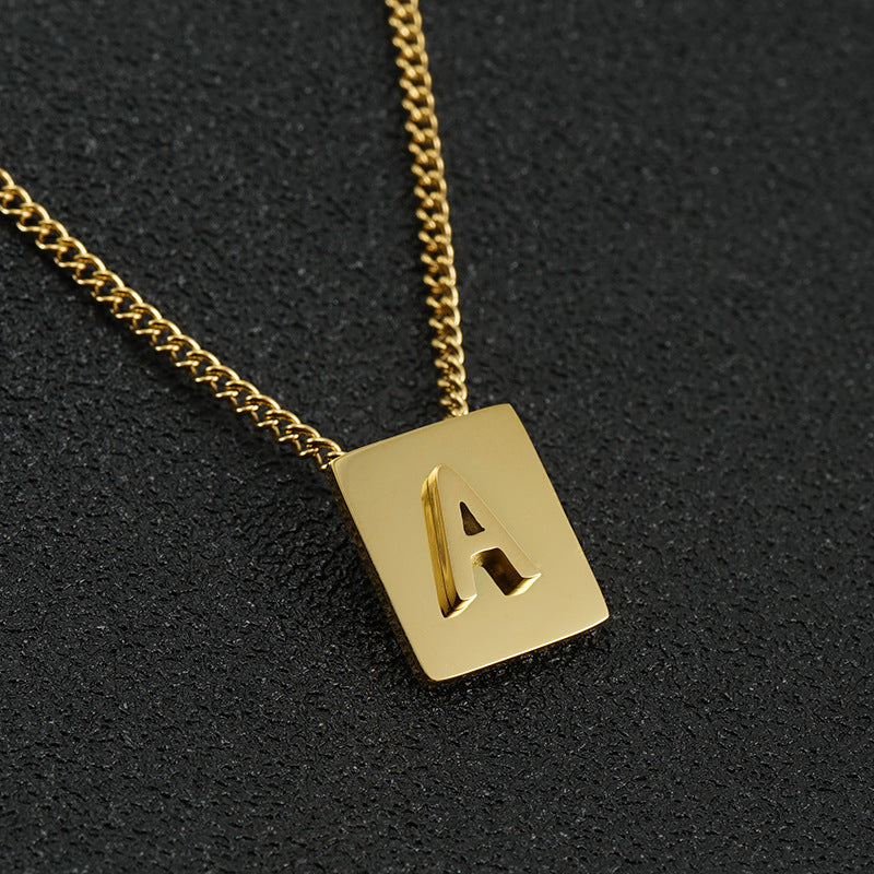 Fashion Letter Square Stainless Steel Pendant Necklace Gold Plated Stainless Steel Necklaces