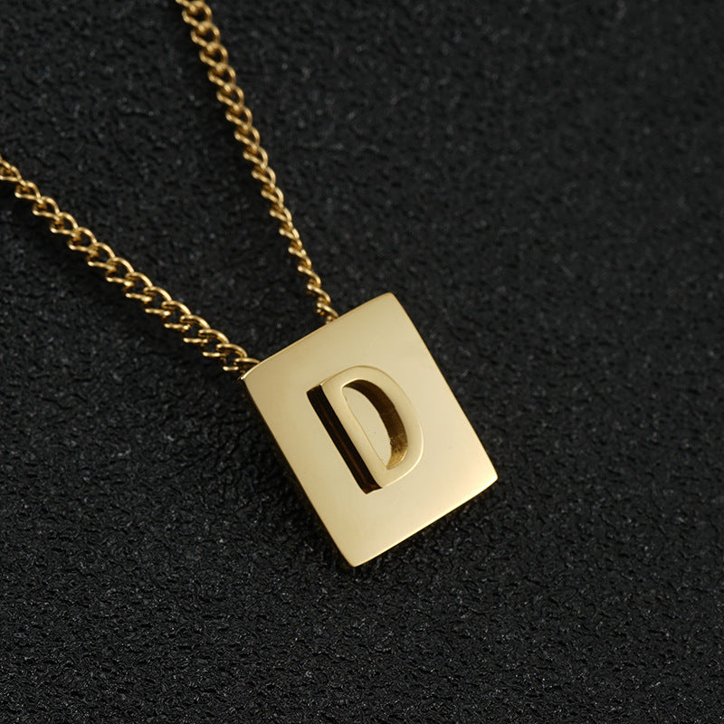 Fashion Letter Square Stainless Steel Pendant Necklace Gold Plated Stainless Steel Necklaces