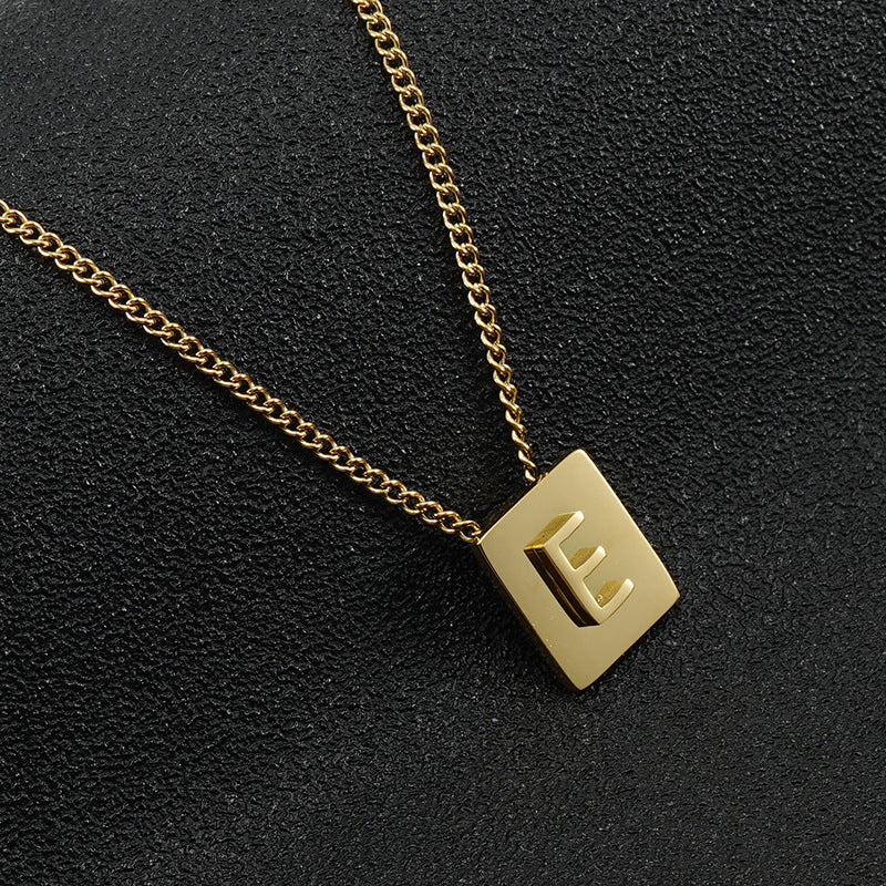 Fashion Letter Square Stainless Steel Pendant Necklace Gold Plated Stainless Steel Necklaces