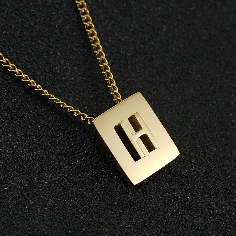 Fashion Letter Square Stainless Steel Pendant Necklace Gold Plated Stainless Steel Necklaces