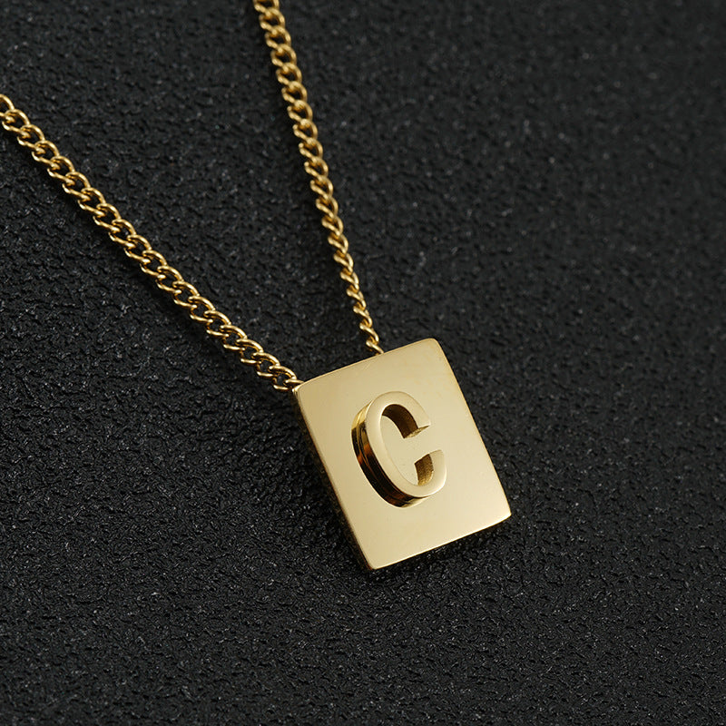 Fashion Letter Square Stainless Steel Pendant Necklace Gold Plated Stainless Steel Necklaces