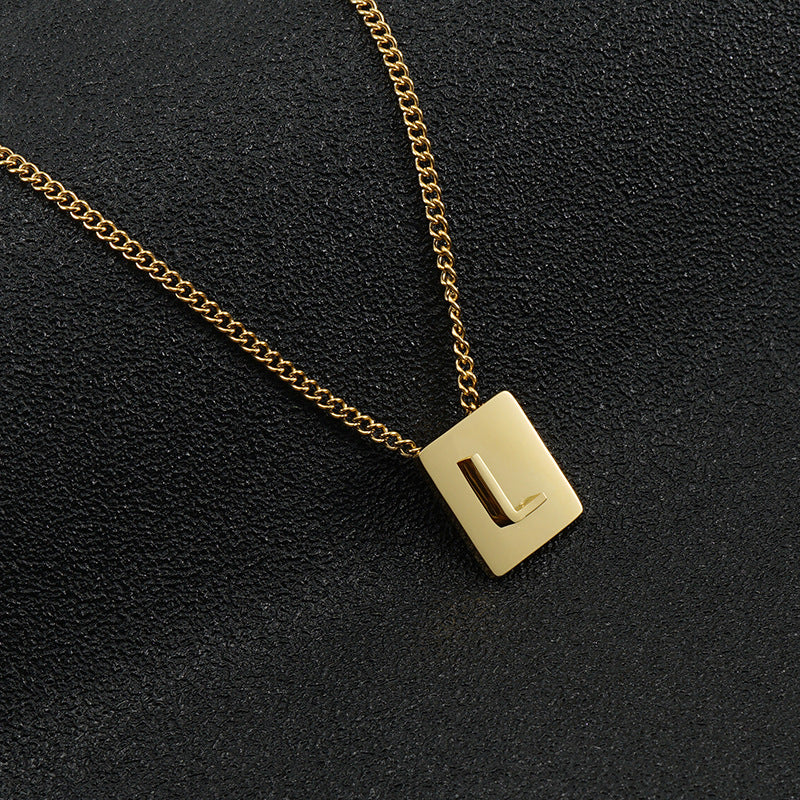 Fashion Letter Square Stainless Steel Pendant Necklace Gold Plated Stainless Steel Necklaces