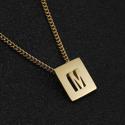 Fashion Letter Square Stainless Steel Pendant Necklace Gold Plated Stainless Steel Necklaces