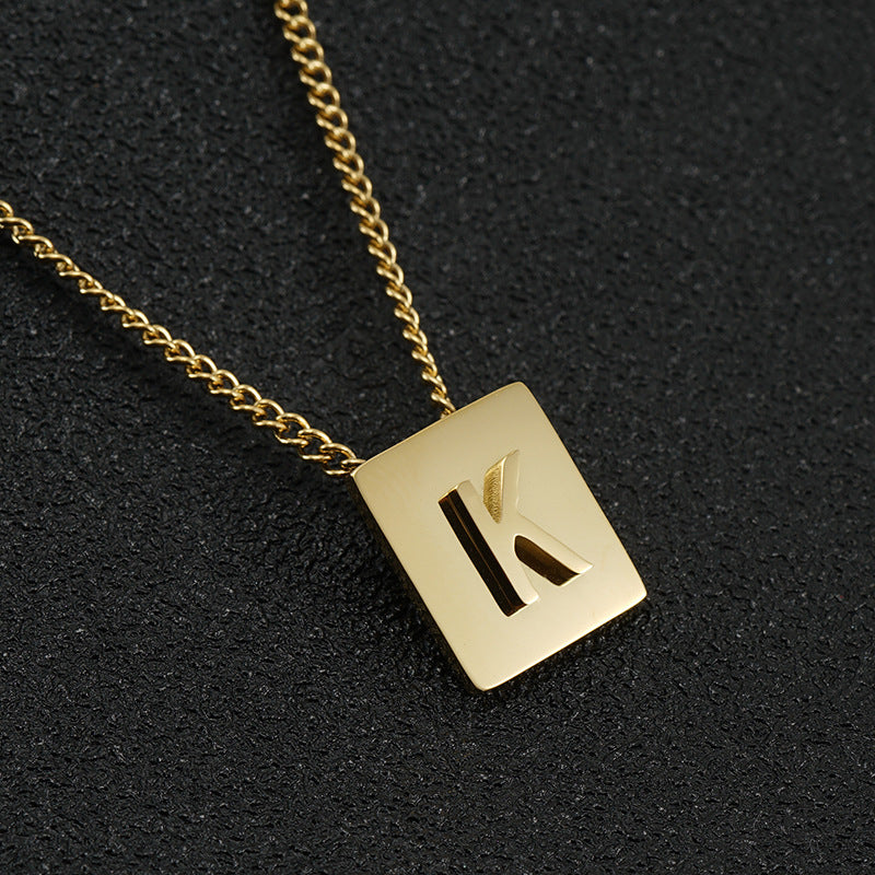 Fashion Letter Square Stainless Steel Pendant Necklace Gold Plated Stainless Steel Necklaces