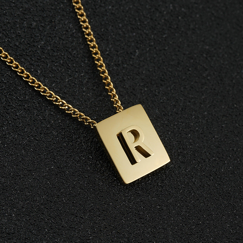 Fashion Letter Square Stainless Steel Pendant Necklace Gold Plated Stainless Steel Necklaces