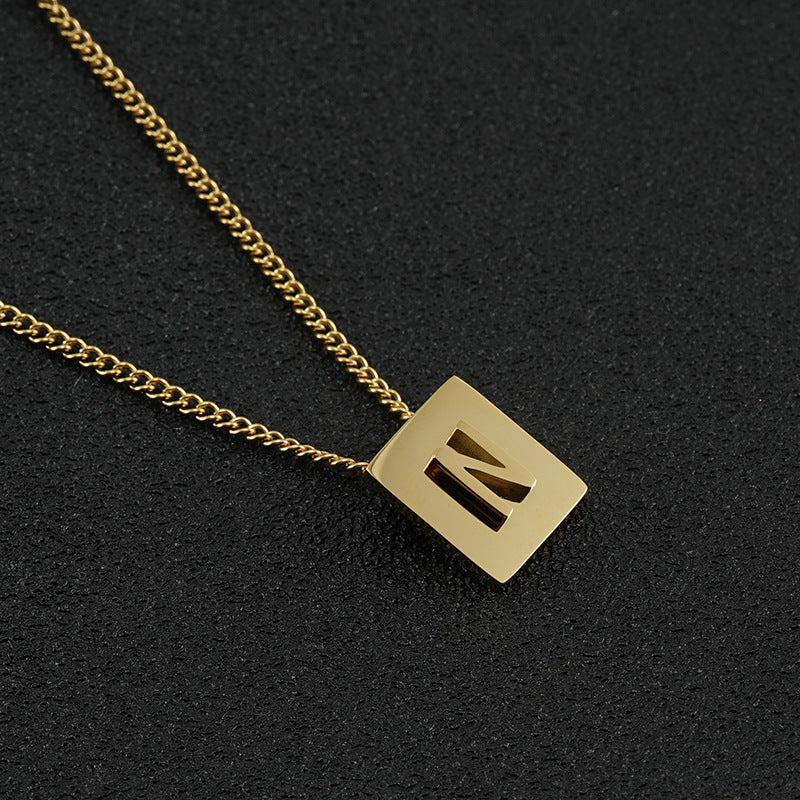 Fashion Letter Square Stainless Steel Pendant Necklace Gold Plated Stainless Steel Necklaces