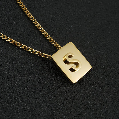 Fashion Letter Square Stainless Steel Pendant Necklace Gold Plated Stainless Steel Necklaces