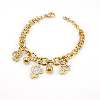 Fashion Rose Stainless Steel Bracelets Rhinestone Plating Stainless Steel Bracelets