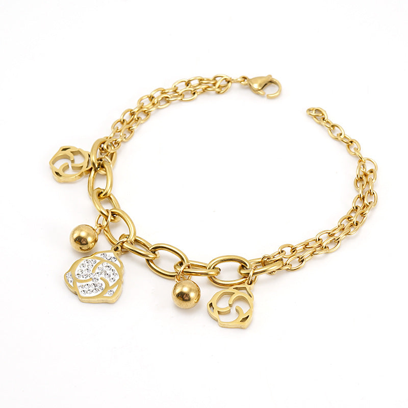 Fashion Rose Stainless Steel Bracelets Rhinestone Plating Stainless Steel Bracelets