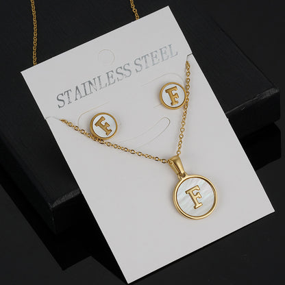 Simple Style Round Letter Stainless Steel Gold Plated Shell Earrings Necklace 3 Piece Set