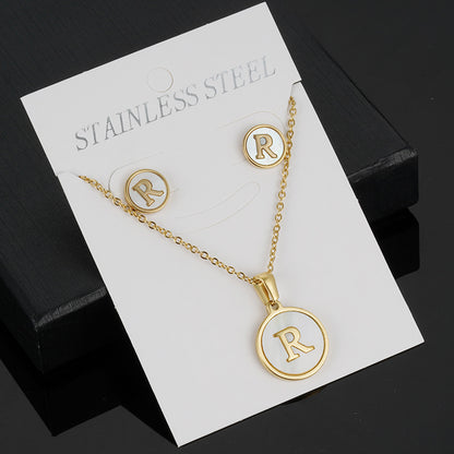 Simple Style Round Letter Stainless Steel Gold Plated Shell Earrings Necklace 3 Piece Set