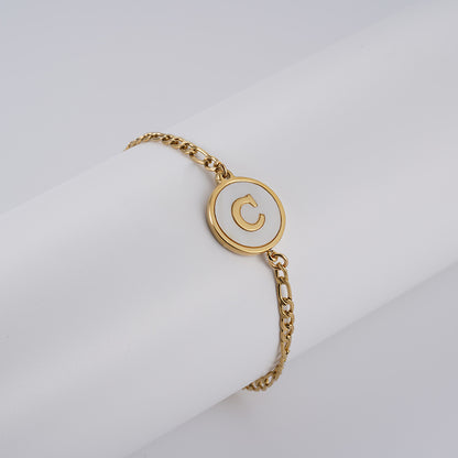 Simple Style Round Letter Stainless Steel Bracelets Gold Plated Shell Stainless Steel Bracelets