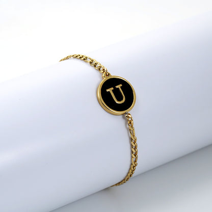 Simple Style Round Letter Stainless Steel Bracelets Gold Plated Shell Stainless Steel Bracelets