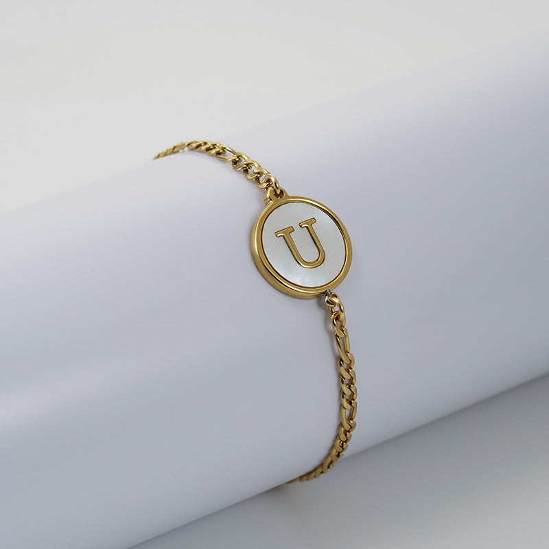 Simple Style Round Letter Stainless Steel Bracelets Gold Plated Shell Stainless Steel Bracelets