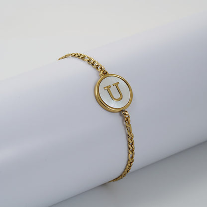 Simple Style Round Letter Stainless Steel Bracelets Gold Plated Shell Stainless Steel Bracelets