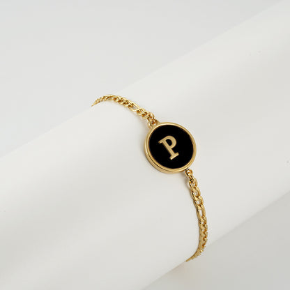 Simple Style Round Letter Stainless Steel Bracelets Gold Plated Shell Stainless Steel Bracelets