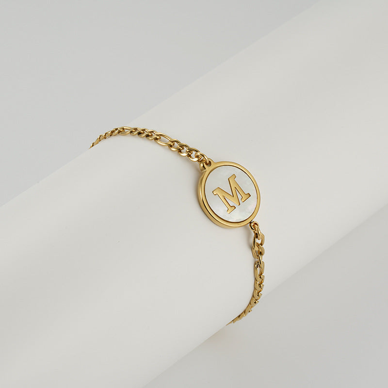 Simple Style Letter Stainless Steel Bracelets Gold Plated Shell Stainless Steel Bracelets