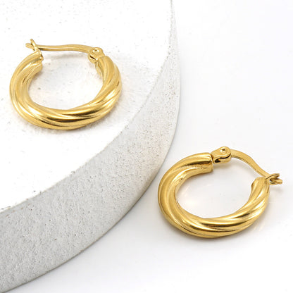 Fashion Round Titanium Steel Plating Hoop Earrings 1 Pair