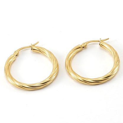 Fashion Round Titanium Steel Plating Hoop Earrings 1 Pair