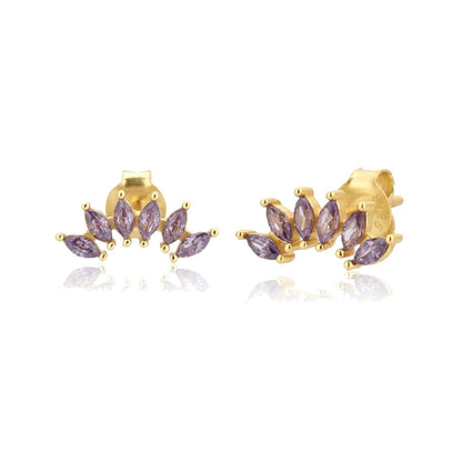 Simple Style Leaf Copper Ear Studs Gold Plated Zircon Copper Earrings