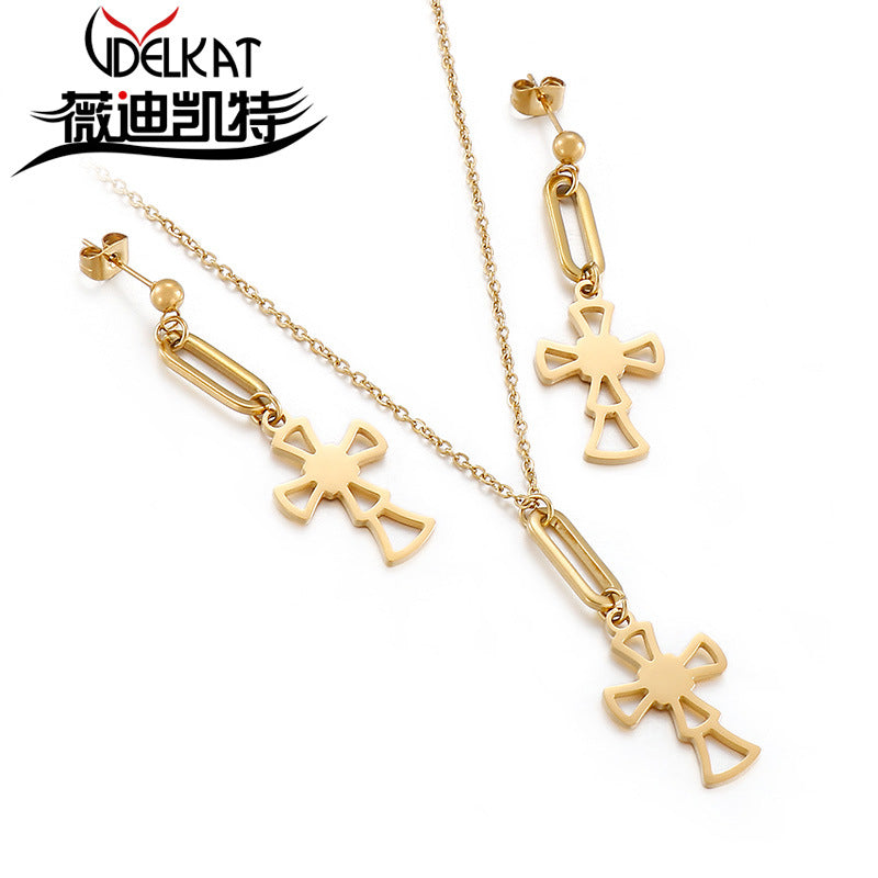 New Creative Mini Cross Necklace Long Earring Set