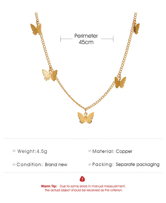 New Necklace Fashion Temperament Short Paragraph Five Butterfly Necklace Simple Single Layer Ladies Clavicle Chain Wholesale Gooddiy