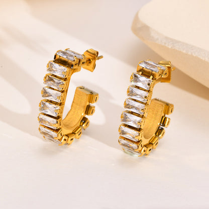 Fashion U Shape Stainless Steel Earrings Plating Inlay Zircon Stainless Steel Earrings