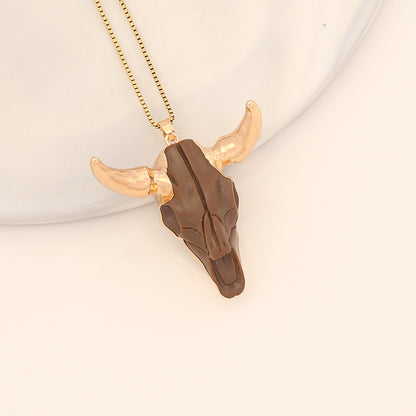 Bohemian Cattle Stainless Steel Gold Plated Resin Pendant Necklace