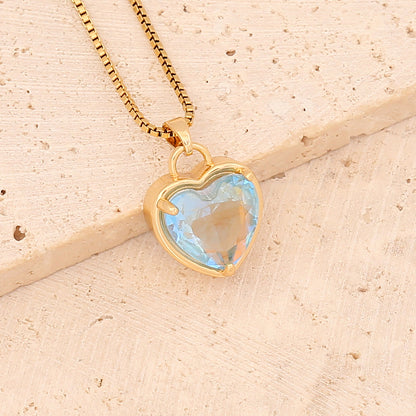 Fashion Heart Shape Stainless Steel Pendant Necklace Gold Plated Artificial Crystal Stainless Steel Necklaces 1 Piece