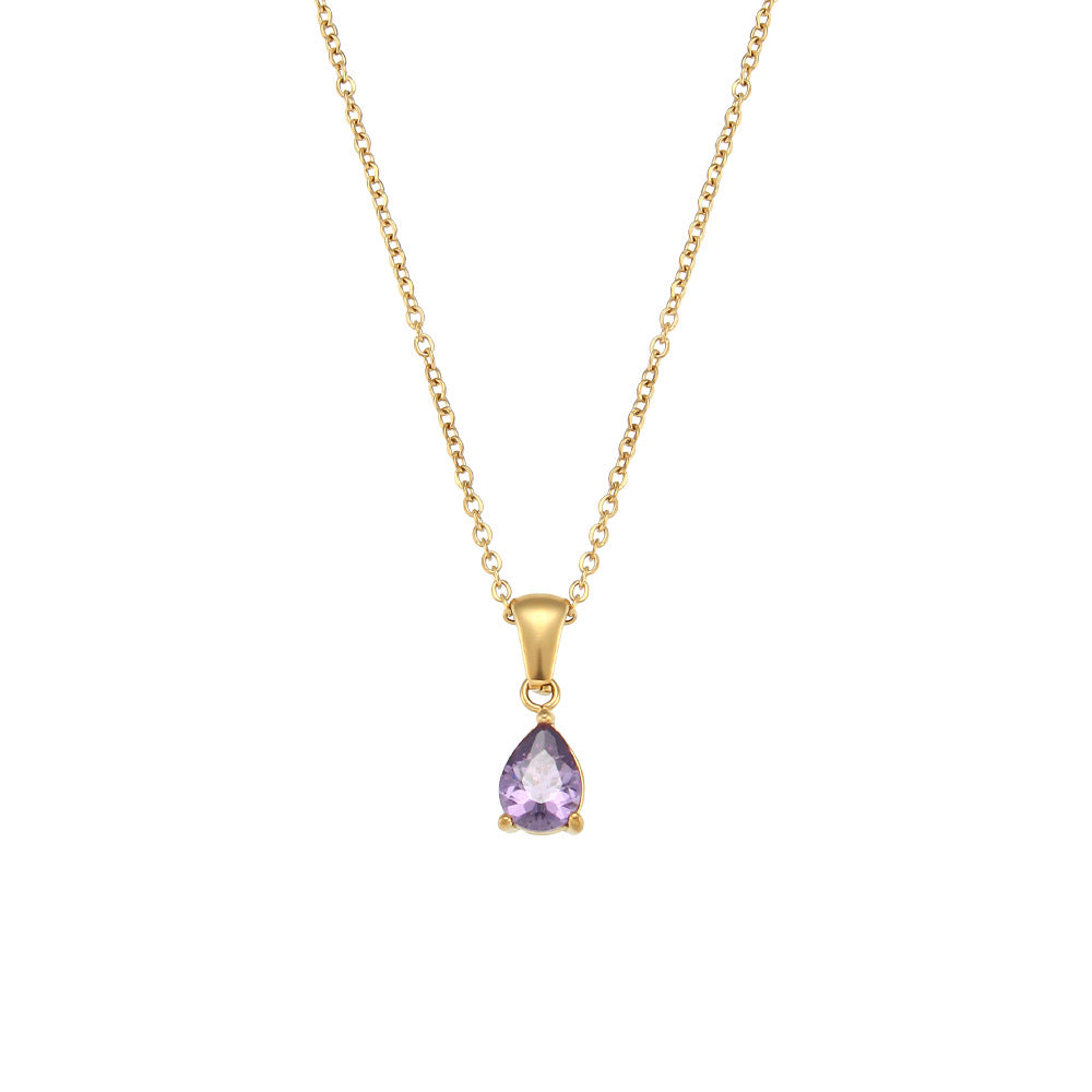 Fashion Water Droplets Stainless Steel Plating Inlay Zircon Gold Plated Pendant Necklace