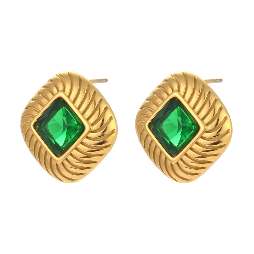 Fashion Square Plating Inlay Stainless Steel Zircon Gold Plated Ear Studs