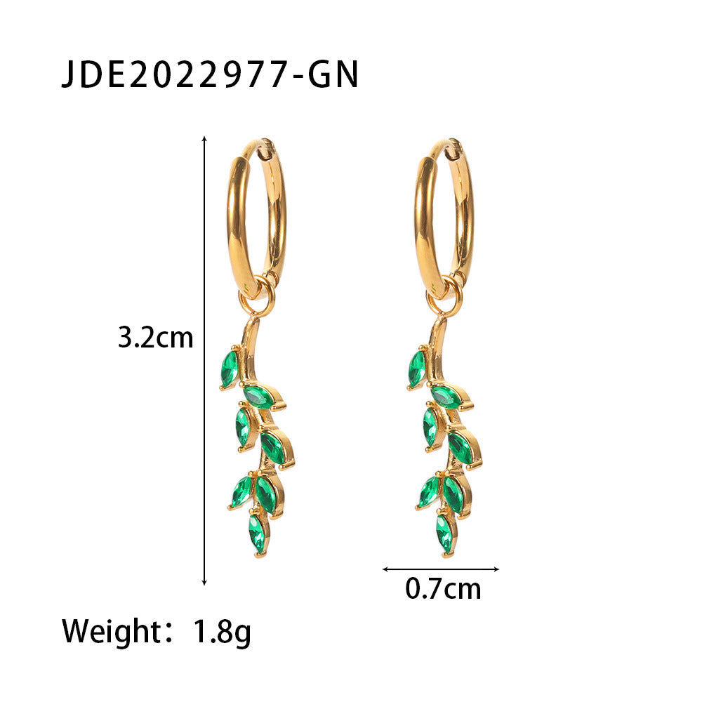 Fashion Leaves Plating 316 Stainless Steel  Zircon Drop Earrings