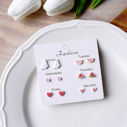 Cartoon Style Heart Shape Flower Alloy Fruit Ear Studs 1 Pair