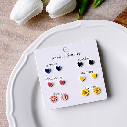 Cartoon Style Heart Shape Flower Alloy Fruit Ear Studs 1 Pair