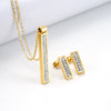 Fashion Rectangle Stainless Steel Inlay Rhinestones Earrings Necklace 1 Set