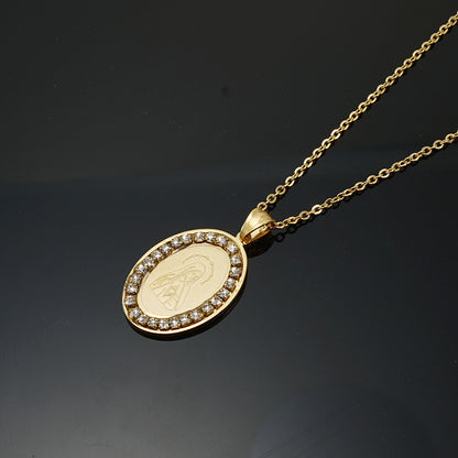 Retro Portrait Stainless Steel Pendant Necklace Plating Zircon Stainless Steel Necklaces