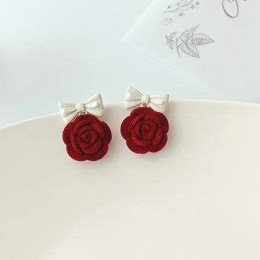 Sweet Flower Bow Knot Alloy Resin Earrings