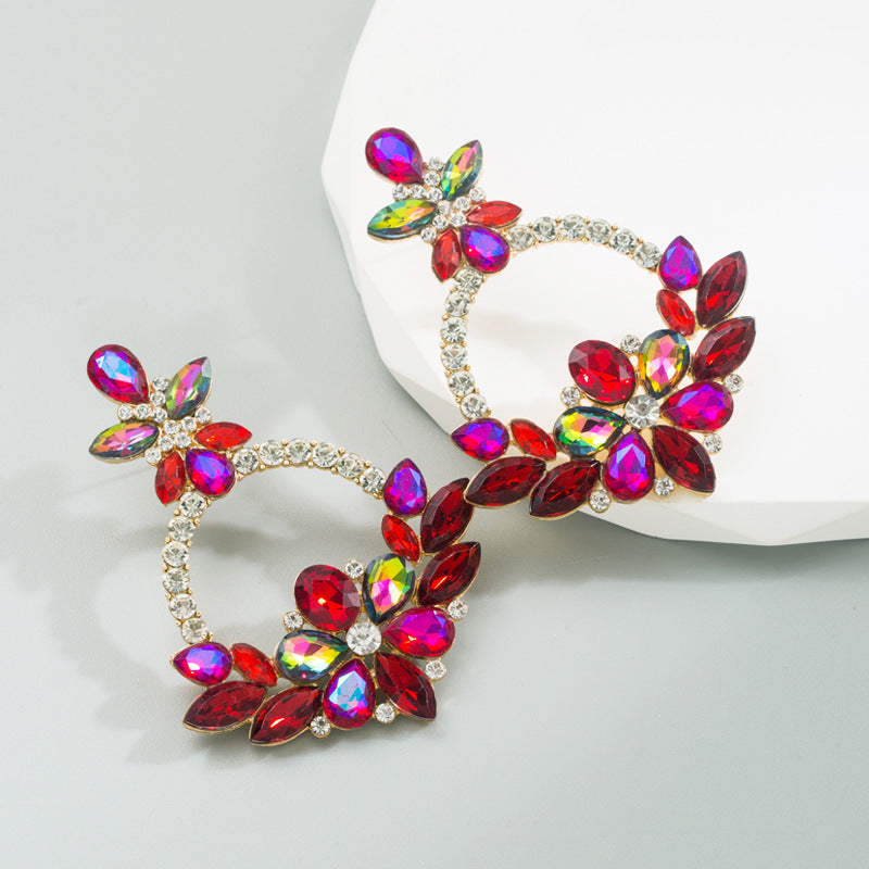 Fashion Flower Alloy Inlay Rhinestones Drop Earrings