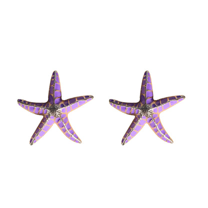 Fashion Starfish Alloy Enamel Ear Studs 1 Pair