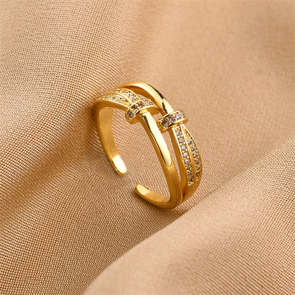 Fashion Geometric Snake Butterfly Copper Open Ring Plating Artificial Gemstones Copper Rings