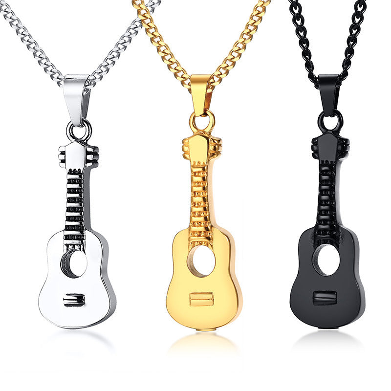 Fashion Guitar Titanium Steel Pendant Necklace Plating Stainless Steel Necklaces