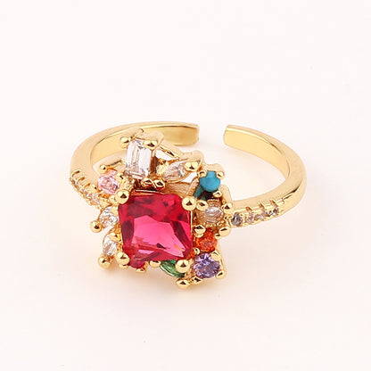 1 Piece Simple Style Flower Copper Inlay Zircon Open Ring