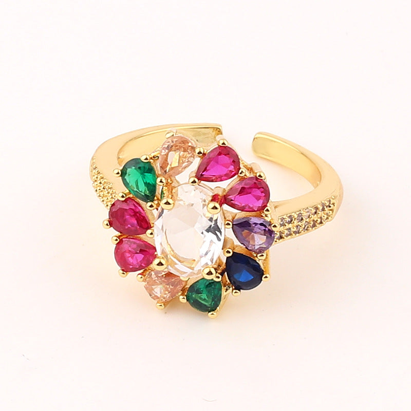 1 Piece Simple Style Flower Copper Inlay Zircon Open Ring