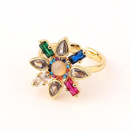 1 Piece Simple Style Flower Copper Inlay Zircon Open Ring