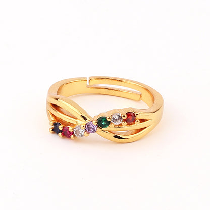 1 Piece Simple Style Flower Copper Inlay Zircon Open Ring